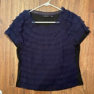 Ark & Co navy and black ruffle top
